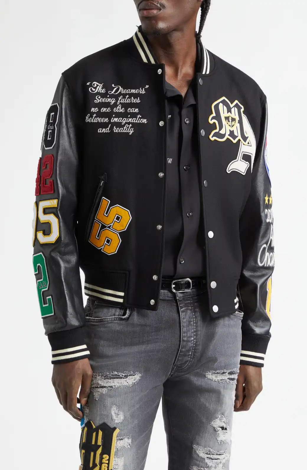 Varsity Patch Wool Blend & Leather Jacket