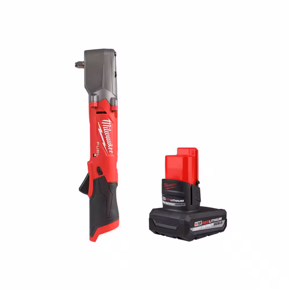 Milwaukee M12 FUEL 12V Lithium-Ion Brushless Cordless 3/8 in. Right Angle Impact Wrench with XC High Output 5.0 Ah Battery Pack