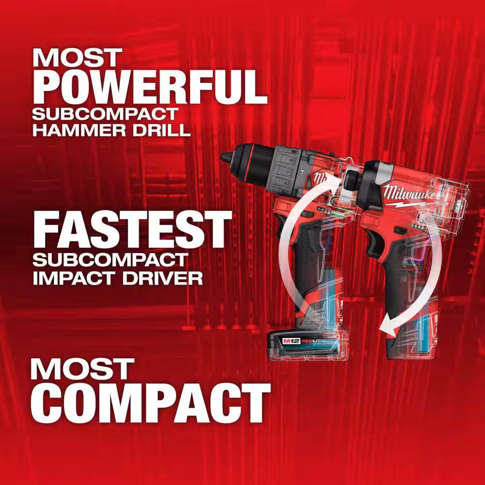 Milwaukee M12 FUEL 12V Lithium-Ion Brushless Cordless Hammer Drill/Impact Driver Combo Kit 2-Tool w/High Output 5.0Ah Battery