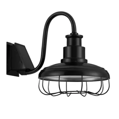 Red Shed 15 in. Solar Barn Lamp with Cage, Black