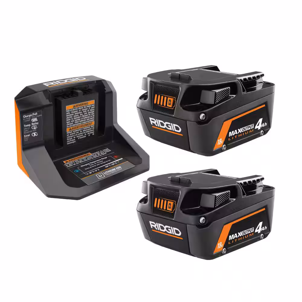 RIDGID 18V MAX Output Starter Kit with (2) 4.0 Ah Batteries and Charger