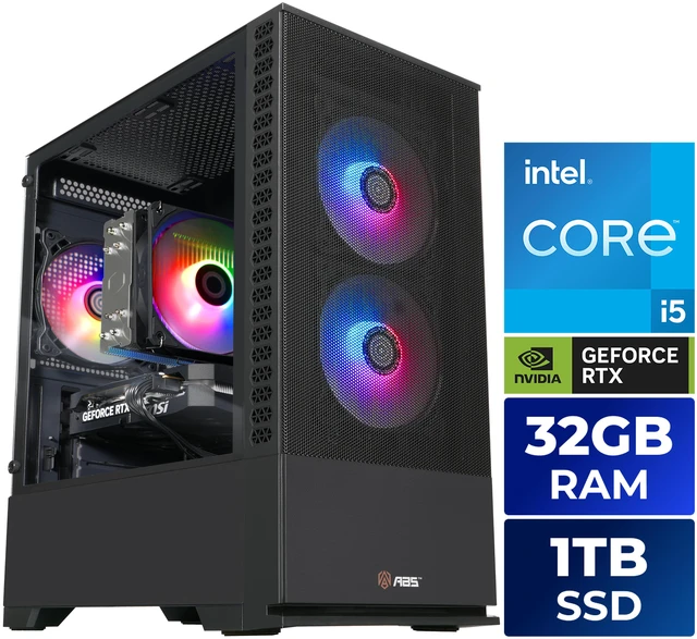 ABS Cyclone Aqua Prebuilt Gaming PC - Windows 11 - Intel Core i5-14400F - GeForce RTX 5060 - DLSS 4 - 32GB DDR4 3200 - 1TB M.2 SSD