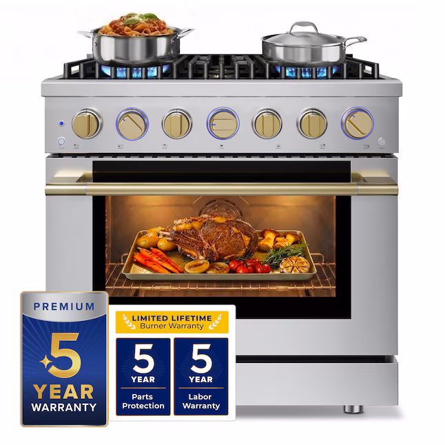 Hauslane, HausPRO 36-in Deep recessed 6 burners Convection Single Oven Dual Fuel Range ( Stainless steel )