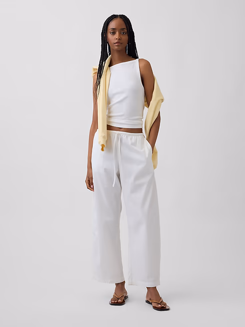 Poplin High Rise Barrel Leg Pants With Patch Pockets