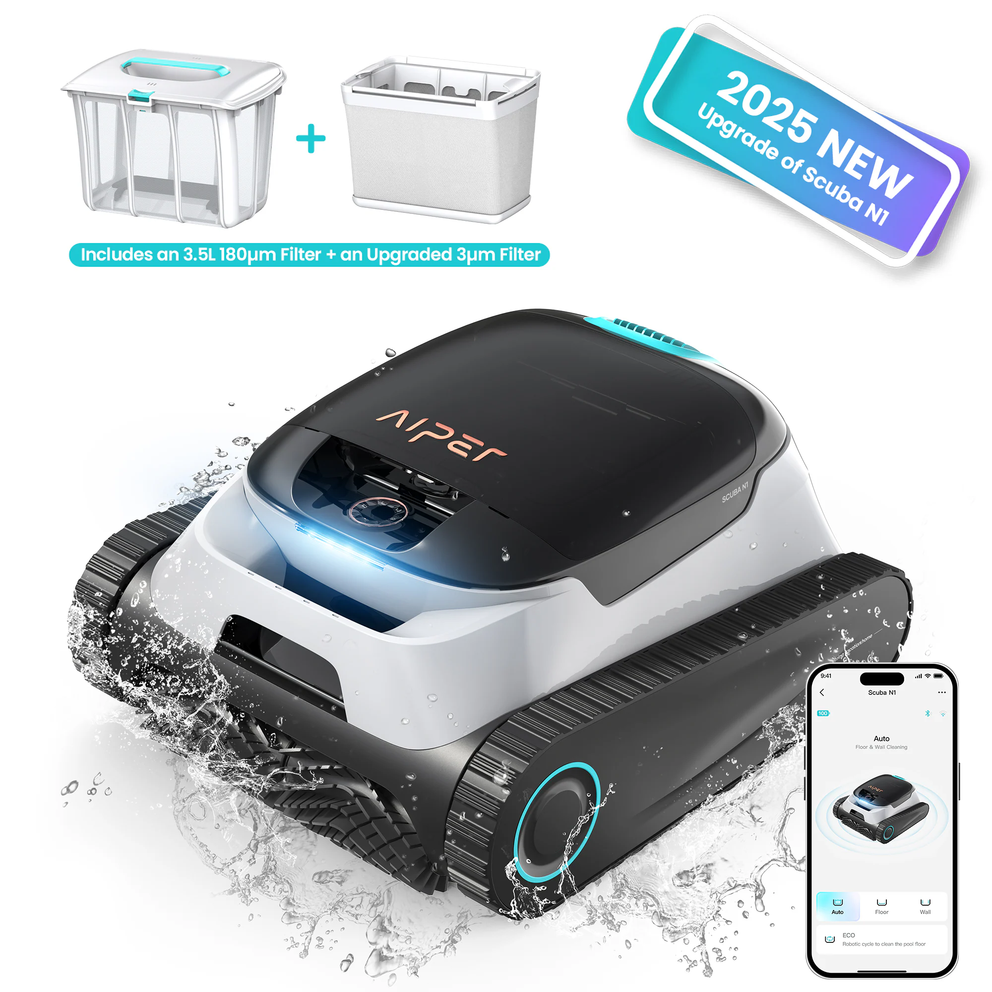 Aiper, Scuba N1 Plus Cordless 6.1-in Robotic Pool Vacuum