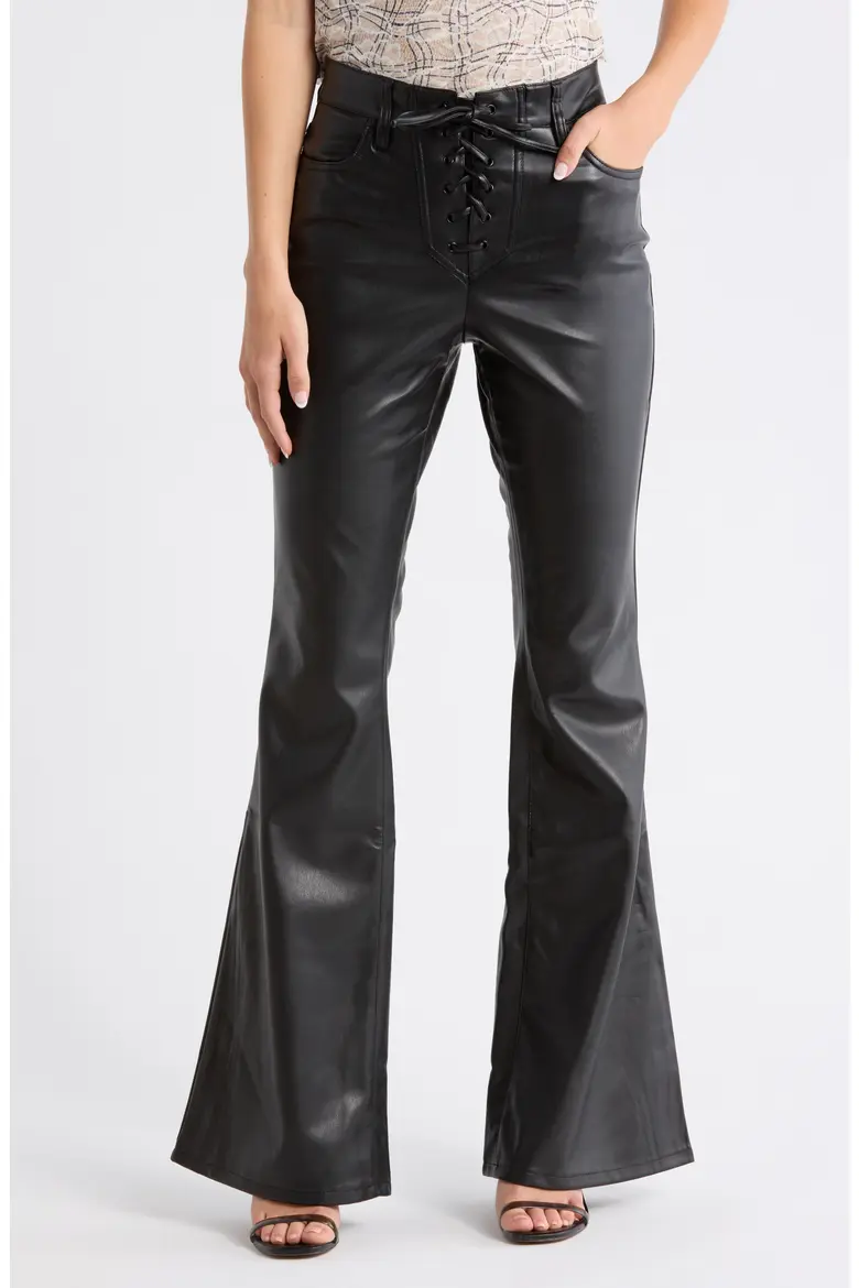 Astrid High Rise Lace Up Patchwork Flare Leg Pants