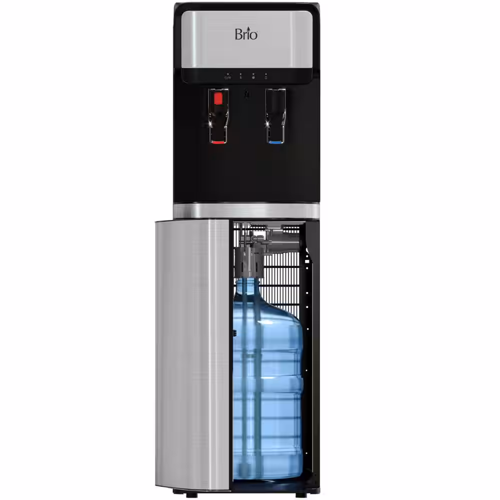 Bottom-Load Water Cooler Dispenser Hot and Cold, Child Lock, LED Lights w/Empty Bottle Alert, Silver