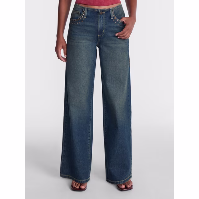 No Boundaries Studded No Waist Baggy Jeans, 31.5'' Inseam, Women's XXS-XXL