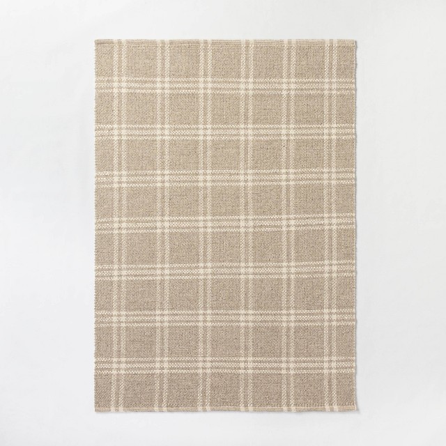 9x12 Wool And Cotton Blend Hand Loomed Plaid Area Rug