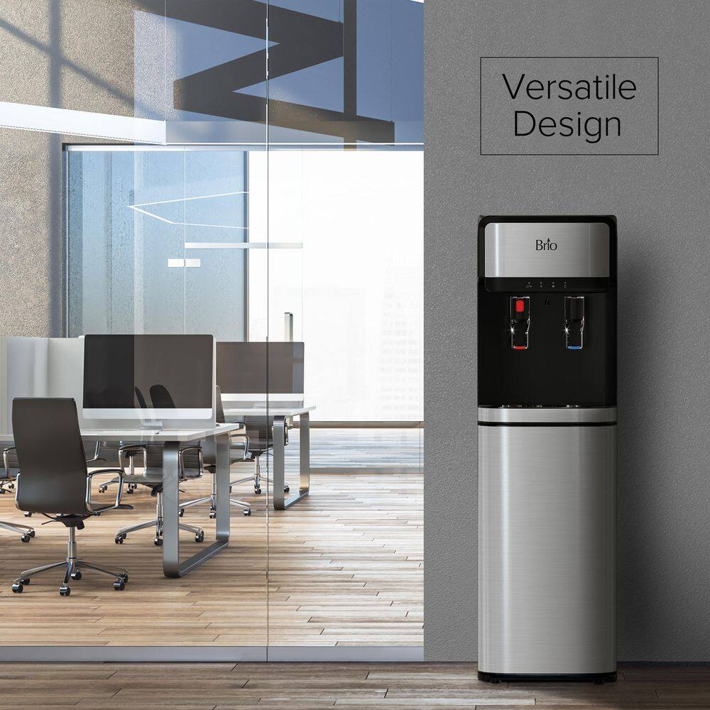 Brio Bottom Load Water Cooler Dispenser Paddle Dispensing, Hot & Cold, LED Lights, Empty Bottle Alert, Black
