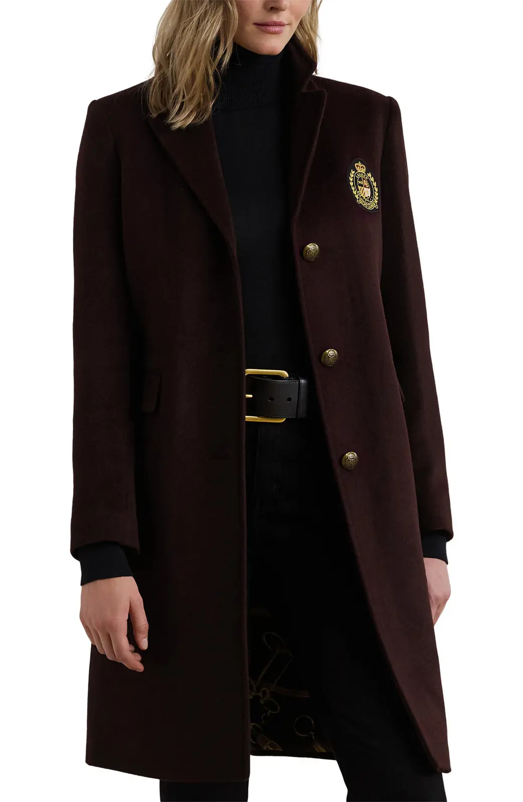 Lauren Ralph Lauren Crest Patch Wool Blend Reefer Coat