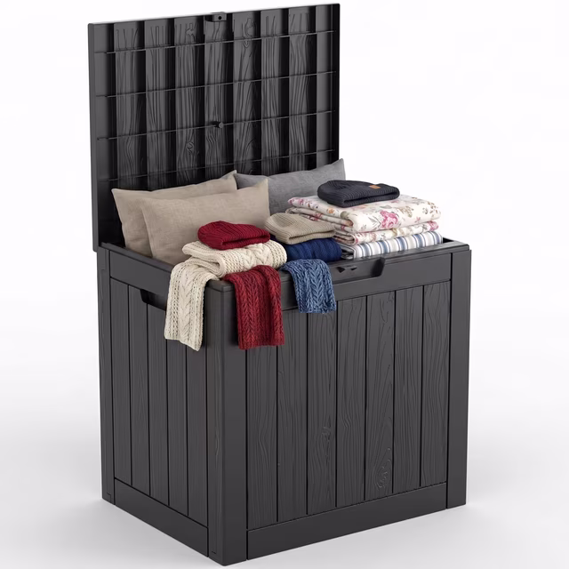 Best seller, MINDYES 30 Gallon Deck Box, Outdoor Resin Storage Box, Waterproof Patio Lockable Outside Cushions, Black