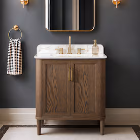 allen + roth, Elstow Dark European Oak Undermount Bathroom Vanity with White Engineered Stone Top (Fully Assembled)