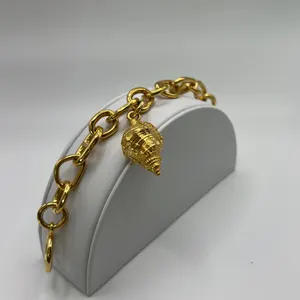 Gold Link Shell Charm Toggle Bracelet