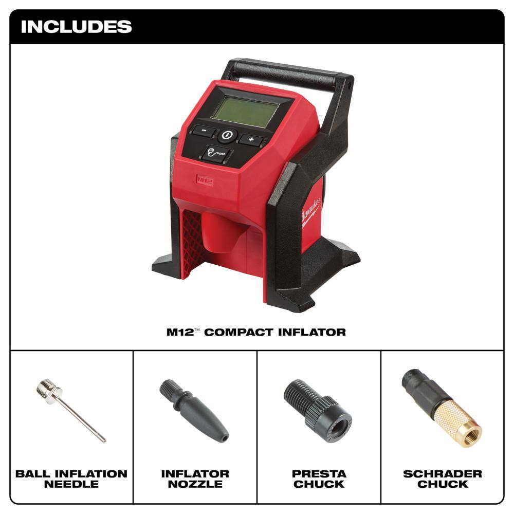 Milwaukee M12 12-Volt Electric Portable Inflator (Tool-Only) with M12 12-Volt Lithium-Ion 2.0 Ah Compact Battery Pack