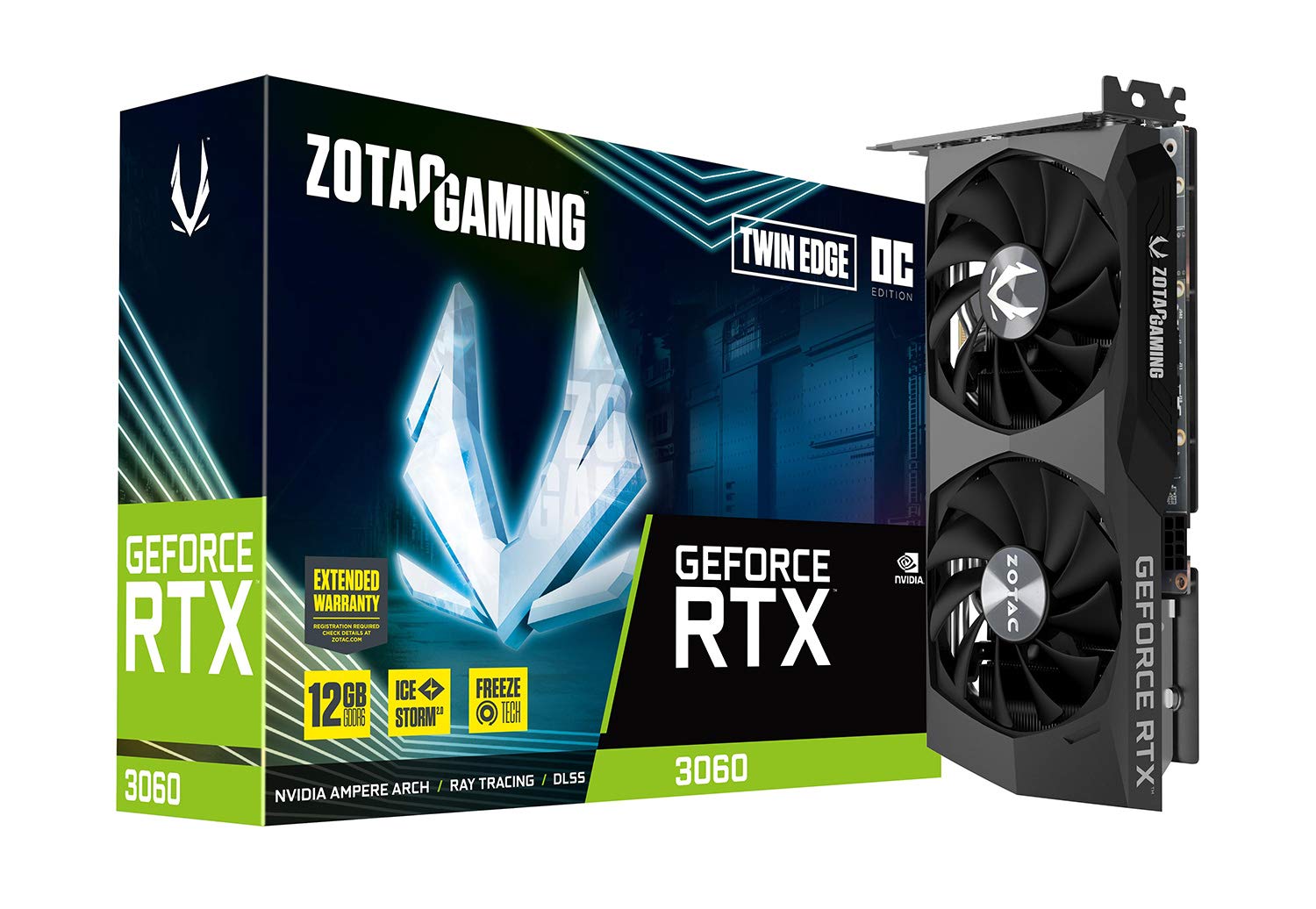 NVIDIA GeForce RTX 3060 Twin Edge Dual-Fan Graphics Card; 12GB GDDR6 Memory; PCIe 4.0 x16 Interface; 28 RT Cores