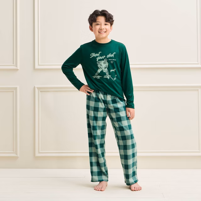 Boys 2pc Long Sleeve Double Knit Plaid Shirt And Joggers Set