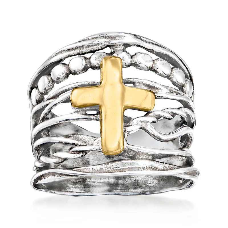 14kt Gold And Sterling Silver Crossover Ring